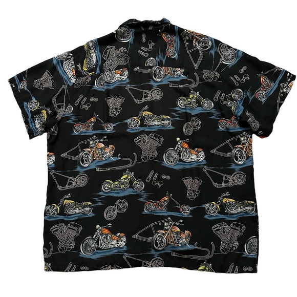 Paradise Found Shirt Mens Size 2XL Hawaiian Rayon Black Bike Motorcycle Print - Picture 2 of 8